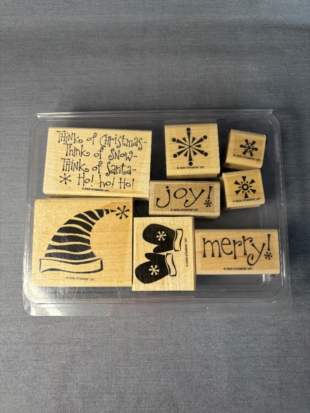 Stampin' Up Merry 2005 Set of 8 Wood Mounted Rubber Stamps Retired
